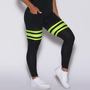 Black and Neon Green Striped Women's Leggings
